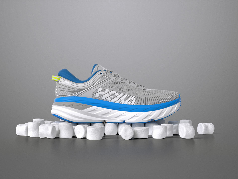 An image of a hoka shoe ontop of marshmallows