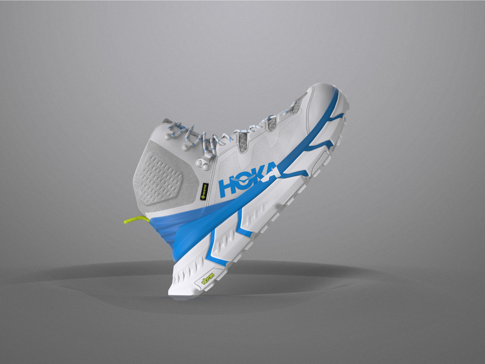 An image of a hoka shoe running on water