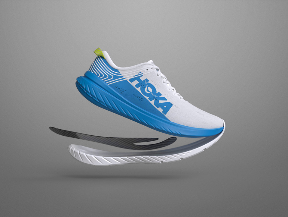 An image of a hoka shoe with springs on the bottom